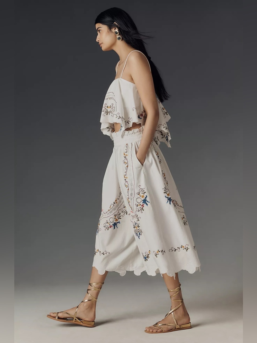 New By Anthropologie Embroidered Culottes Size S - Picture 4 of 9